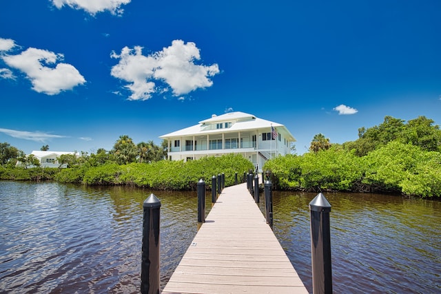 dock area featuring a balcony and a water view