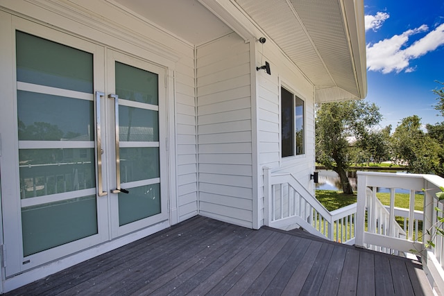 wooden deck with french doors