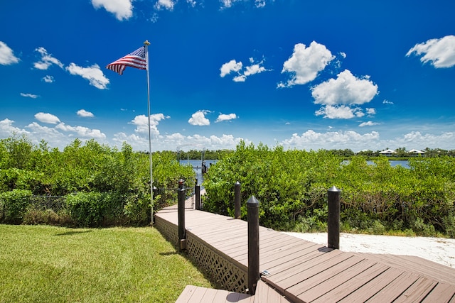 surrounding community featuring a water view and a yard