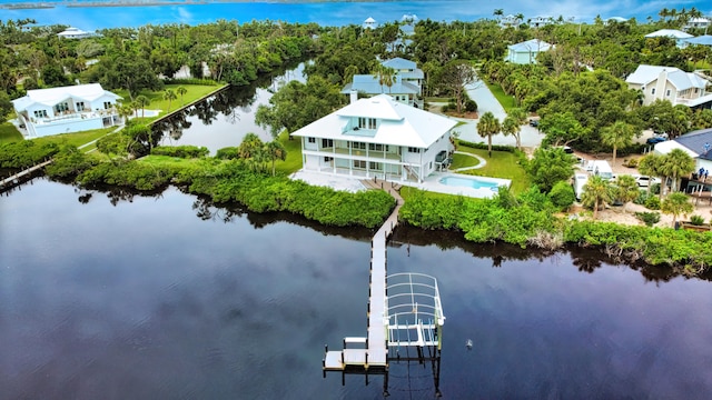 bird's eye view featuring a water view