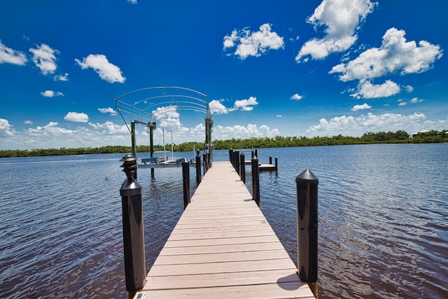 dock area featuring a water view