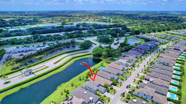 aerial view with a water view