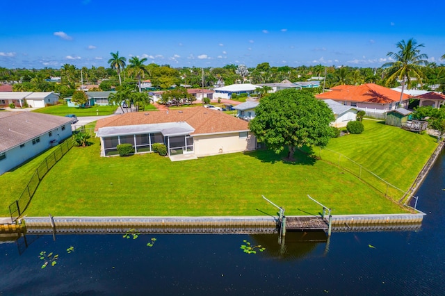 aerial view with a water view