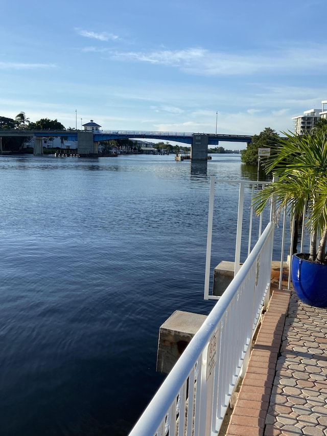 view of dock with a water view