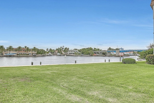 view of yard with a water view