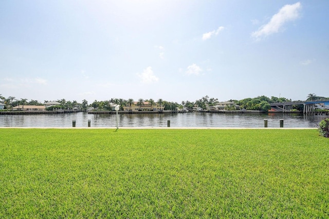 view of yard with a water view