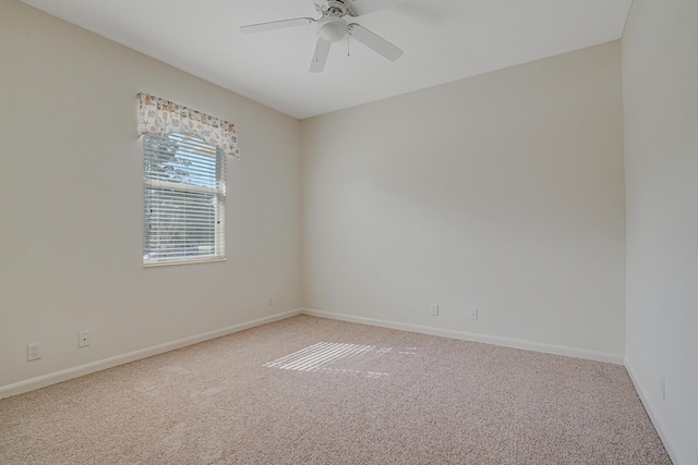 empty room featuring ceiling fan and carpet