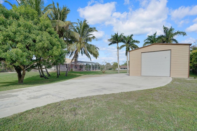 garage with a lawn