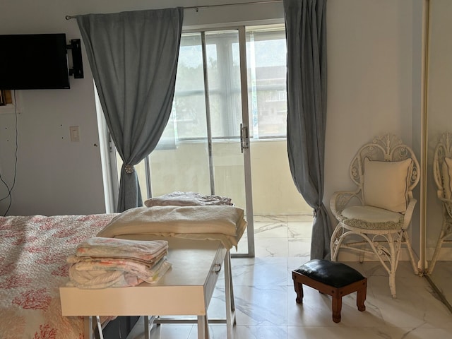 tiled bedroom with multiple windows