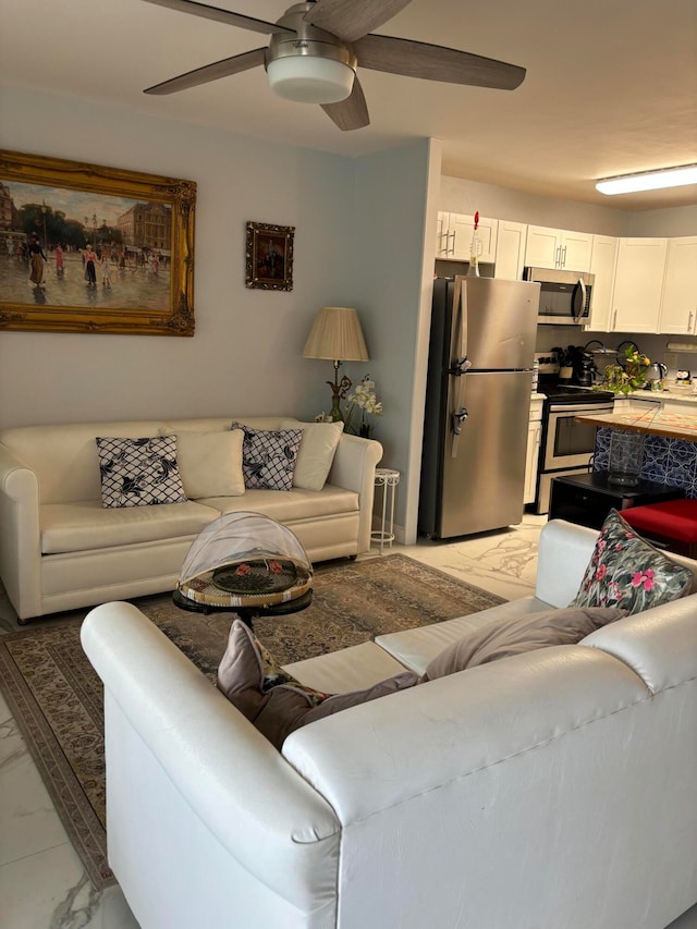 living room with ceiling fan