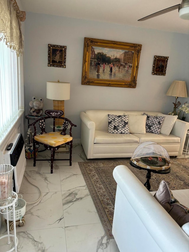 living room with light tile patterned flooring