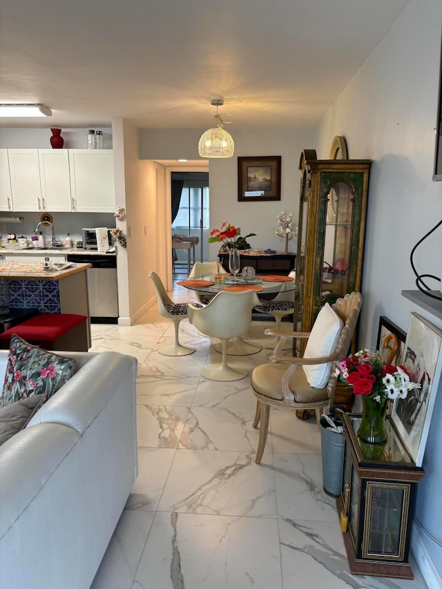 living room featuring light tile patterned floors