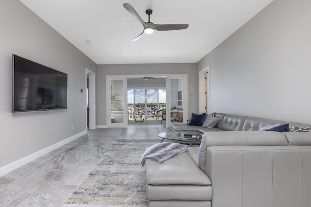 living room with ceiling fan