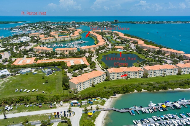 aerial view with a water view