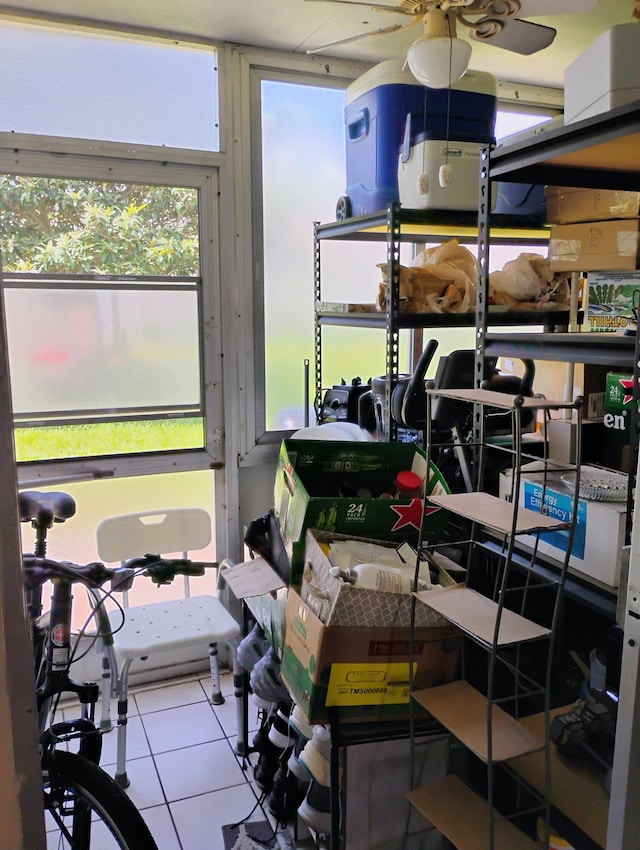 storage room featuring ceiling fan