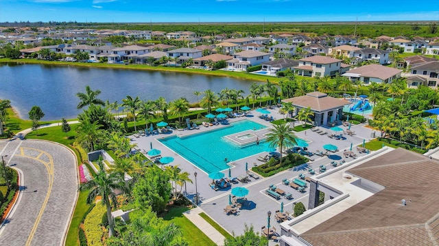 aerial view with a water view