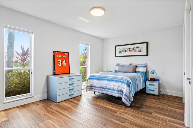 bedroom featuring multiple windows and hardwood / wood-style flooring