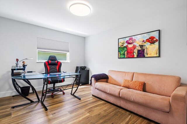 office with wood-type flooring