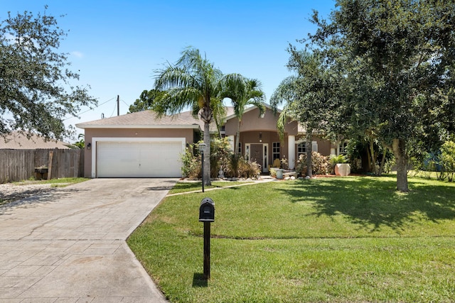 view of front facade with a garage and a front yard