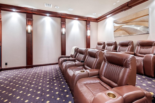 home theater with carpet floors