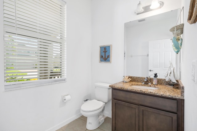 bathroom with tile patterned flooring, vanity, and toilet