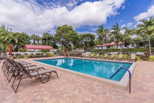 view of swimming pool featuring a patio