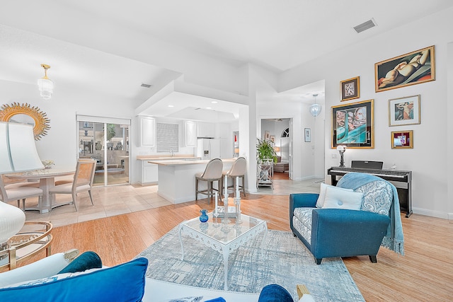 living room with light wood-type flooring