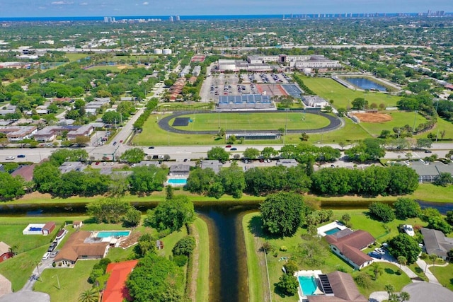 aerial view with a water view