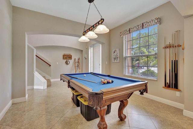 rec room featuring billiards and light tile patterned floors