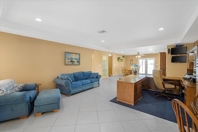 tiled office space with french doors