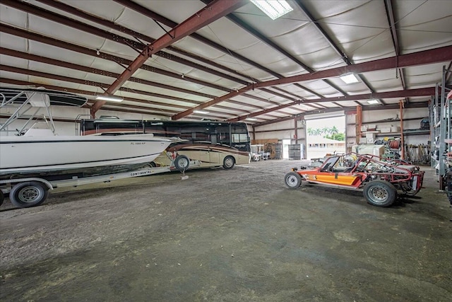 garage with a workshop area