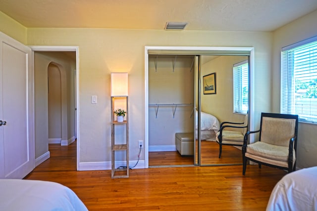 bedroom with a closet and wood-type flooring