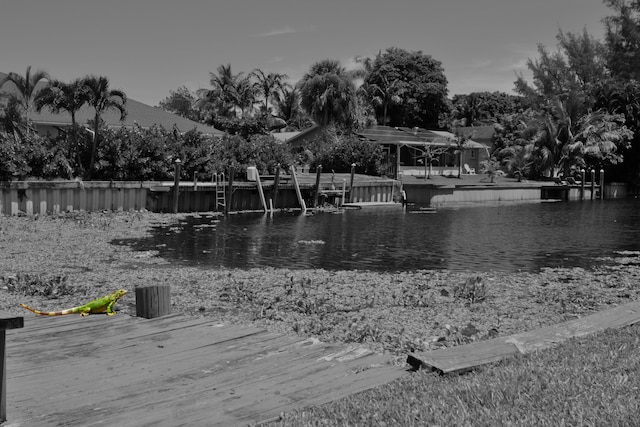 view of yard featuring a dock