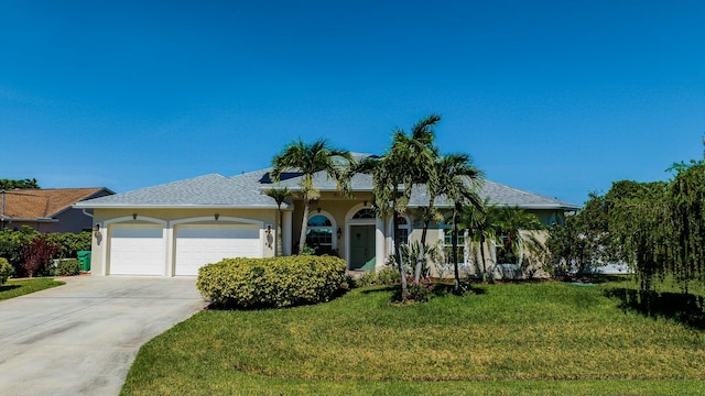 view of front of property with a garage and a front yard