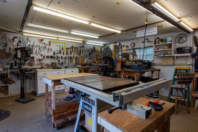 garage featuring a workshop area