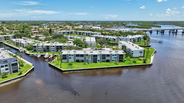 aerial view featuring a water view