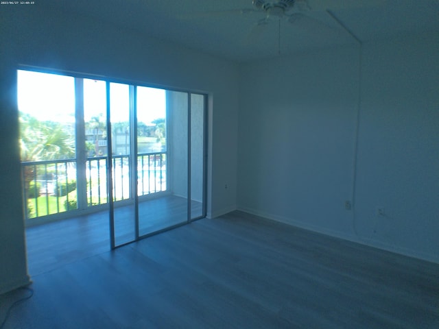 empty room with hardwood / wood-style flooring and ceiling fan