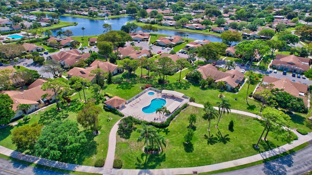 aerial view with a water view