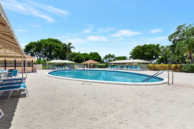 view of swimming pool with a patio