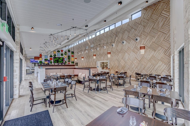 dining space with light wood-type flooring