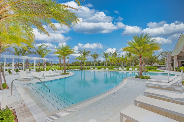 view of pool featuring a patio