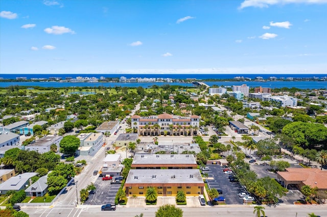 aerial view featuring a water view