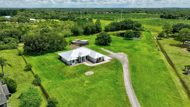 birds eye view of property featuring a rural view