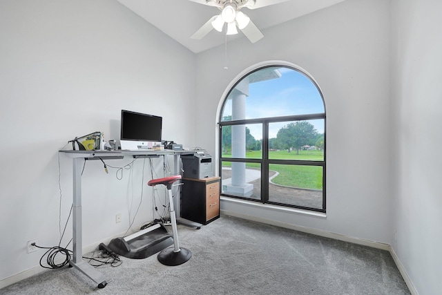 5890 NE 56th Pkwy, Okeechobee, FL 34972 - carpeted office with baseboards, vaulted ceiling, and ceiling fan