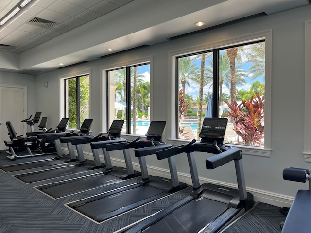 gym with carpet flooring