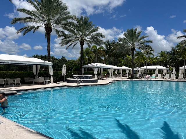 view of swimming pool featuring a patio area