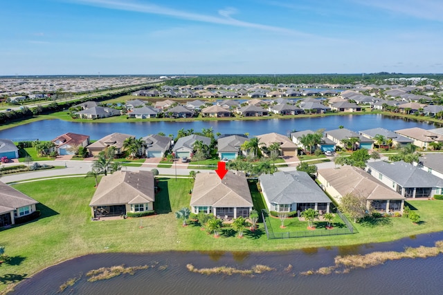 bird's eye view featuring a water view