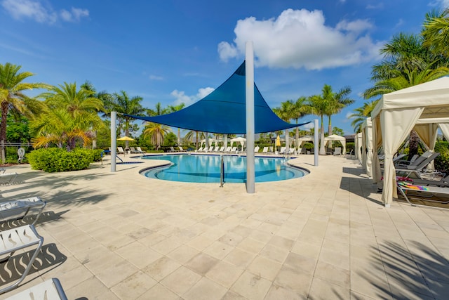 view of pool featuring a patio area and a gazebo