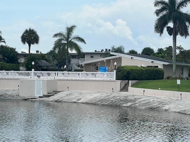 exterior space featuring a water view