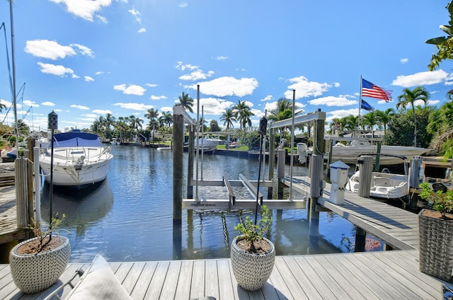 view of dock with a water view